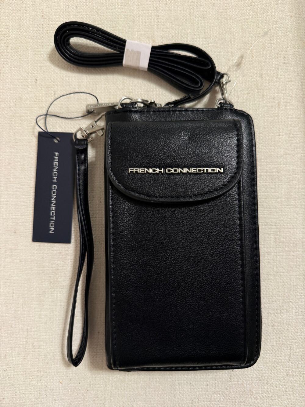 French Connection Athena Smooth Phone Crossbody Bag & Wristlet, Black, NWT